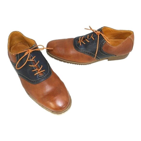 CLARKS brown & black soft leather oxfords shoes flexible soles men's size 10.5 D - Picture 1 of 9